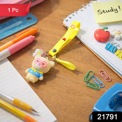 Cute Cartoon Teddy Bear Keychain With Yellow I Love You Strap (1 Pc)