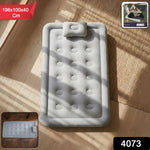 Inflatable air mattress fully inflated showcasing plush top surface for comfort