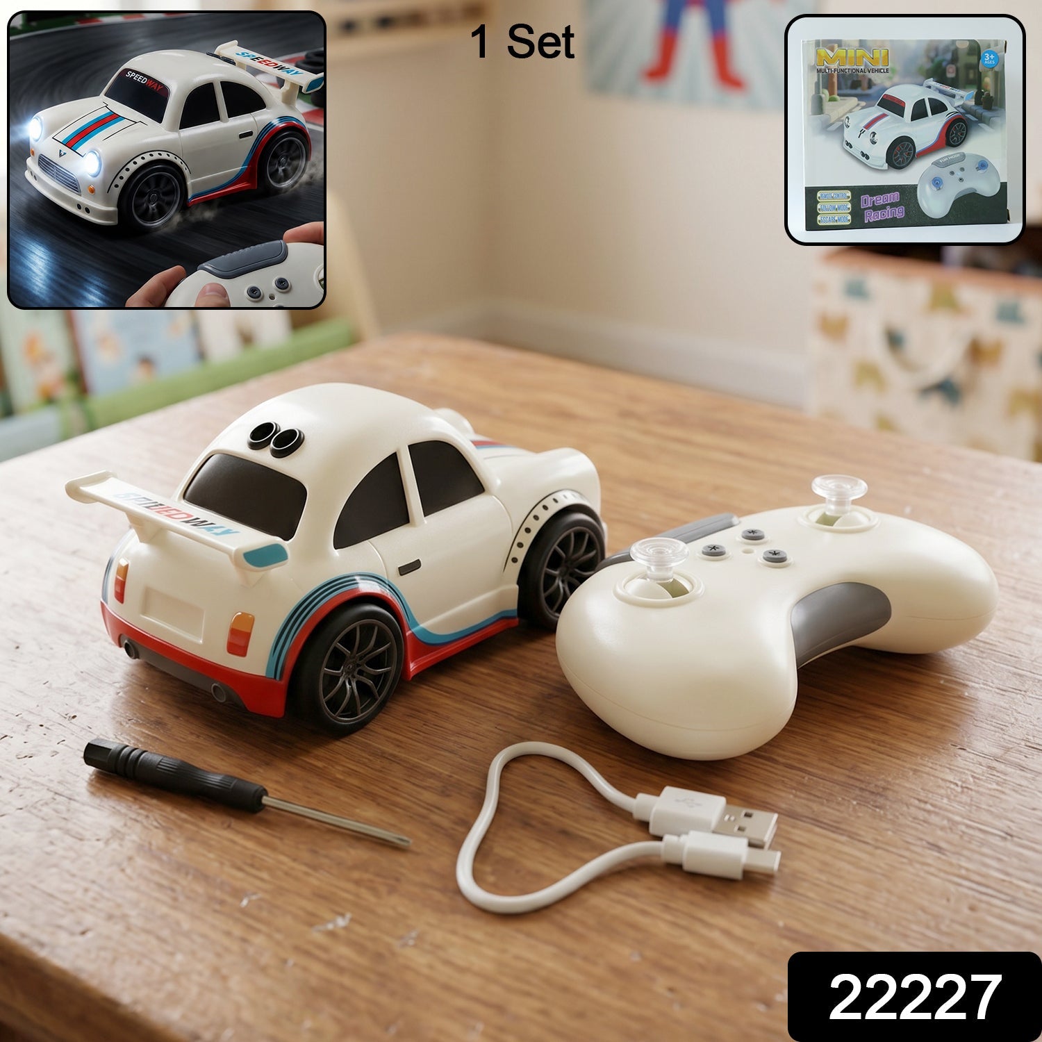 Mini Rc Racing Car Toy With Remote Control Rechargeable For Kids (1 Set)
