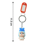 Size chart for cartoon baby character keychain showing length and width dimensions.