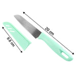 Side view of kitchen knife illustrating stainless steel blade and handle design