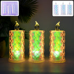 Set of 3 LED flameless decorative candle lights with crystal pattern
