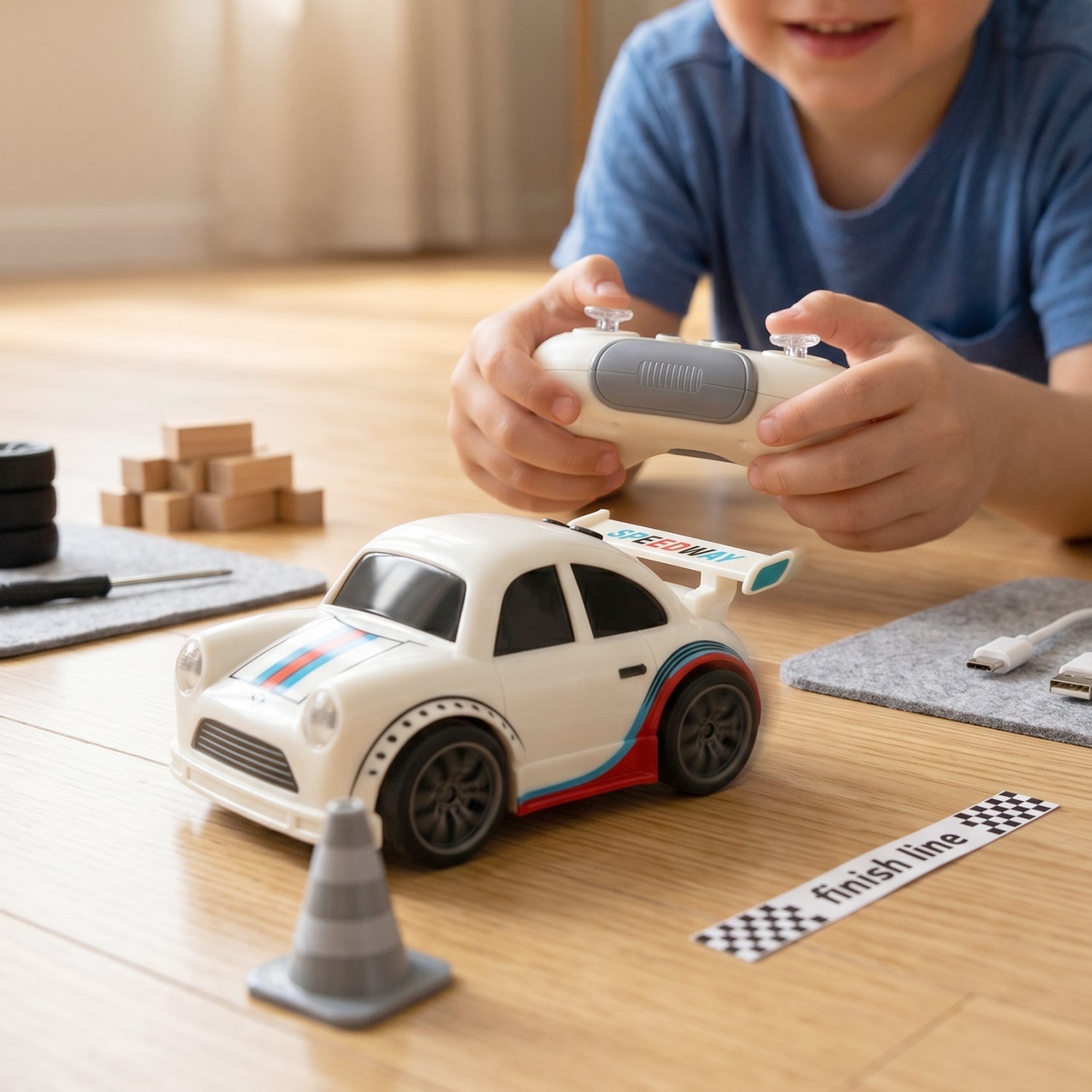 Mini Rc Racing Car Toy With Remote Control Rechargeable For Kids (1 Set)