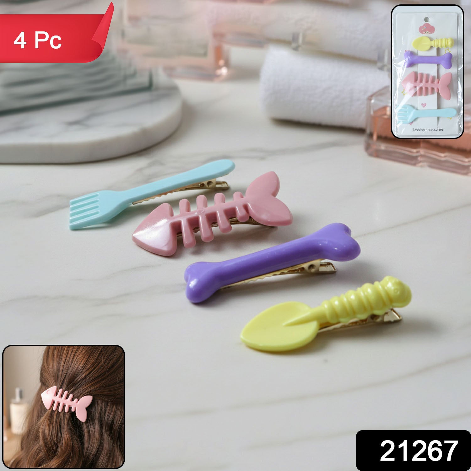 Cute Cartoon Shape Hair Clips (4 Pc)