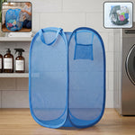 Foldable mesh laundry basket with handles for easy transport