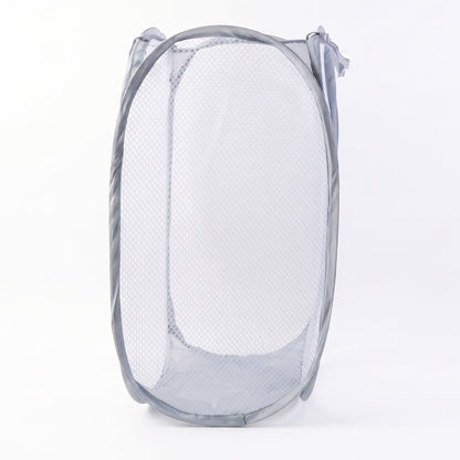 Foldable fabric laundry hamper with ventilated mesh design