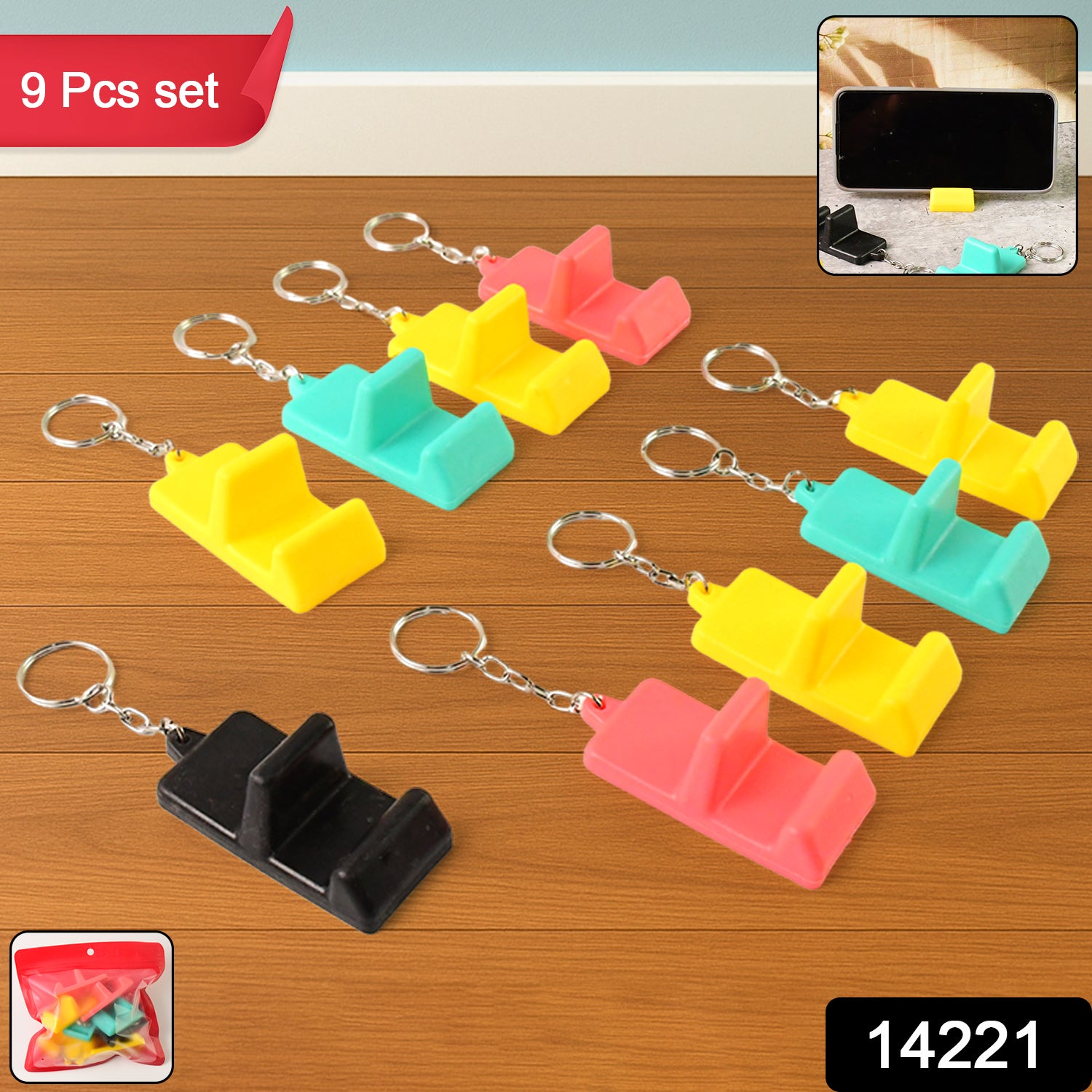 Plastic 2-in-1 Mobile Stand Keychain (9 Pc)