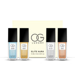Elegantly designed compact perfume bottles included in the unisex fragrance gift set