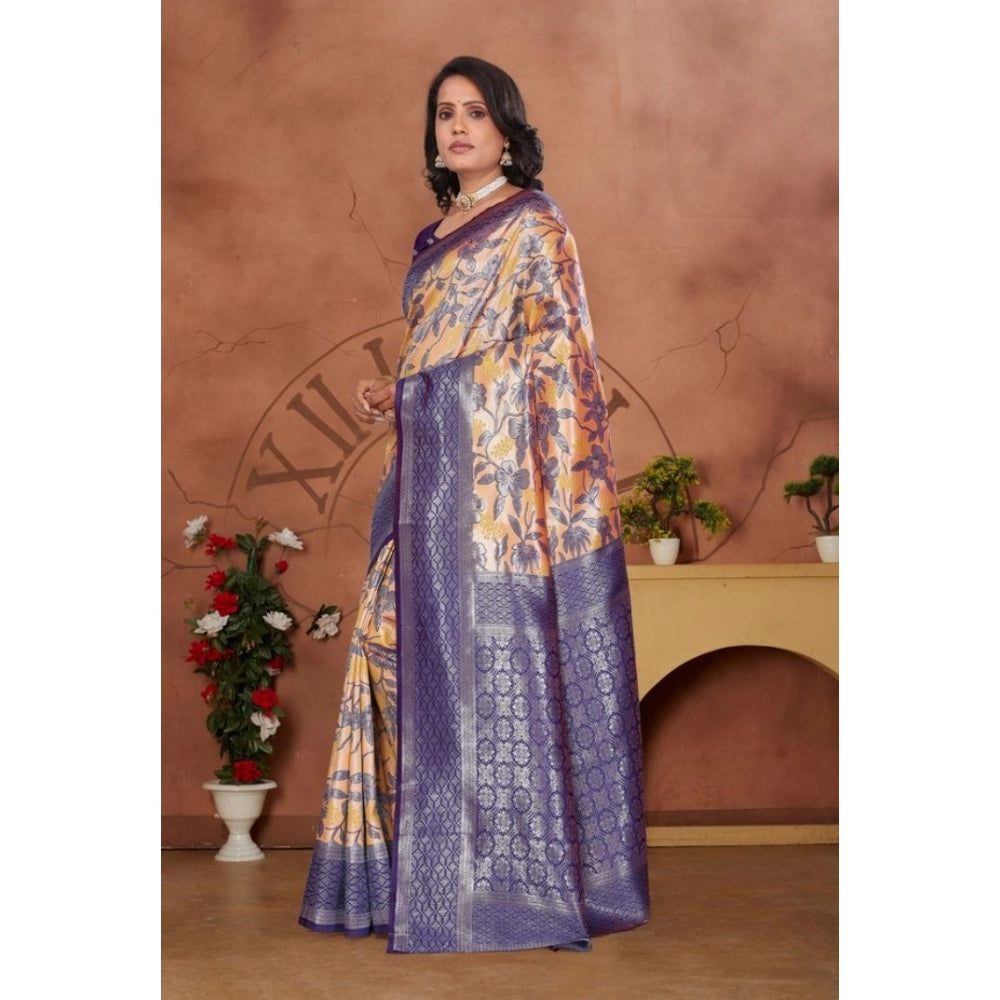 Women's Banarasi Silk Jaquard Woven Saree With Unstitched Blouse 5.5Mtr (Orange)