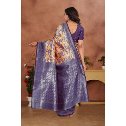 Women's Banarasi Silk Jaquard Woven Saree With Unstitched Blouse 5.5Mtr (Orange)