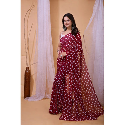 Women's Georgette Printed Saree With Unstitched Blouse 5.5Mtr (Maroon)