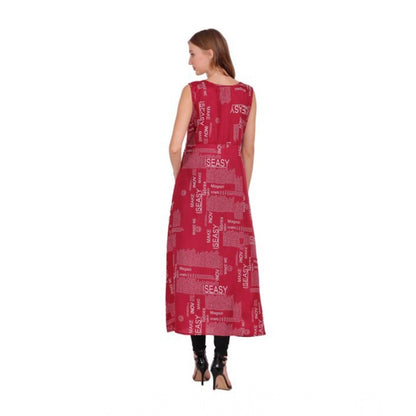 Women's Casual Crepe Sleeveless Slit Dress (Maroon)