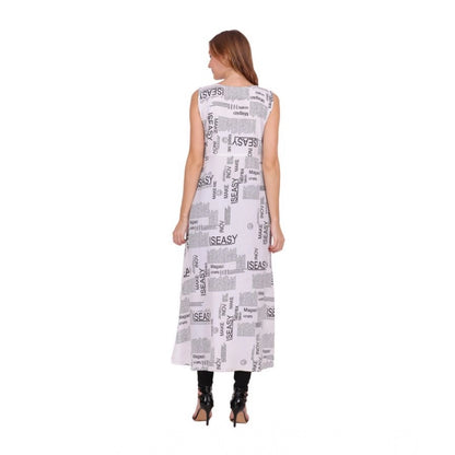 Women's Casual Crepe Sleeveless Slit Dress (White)