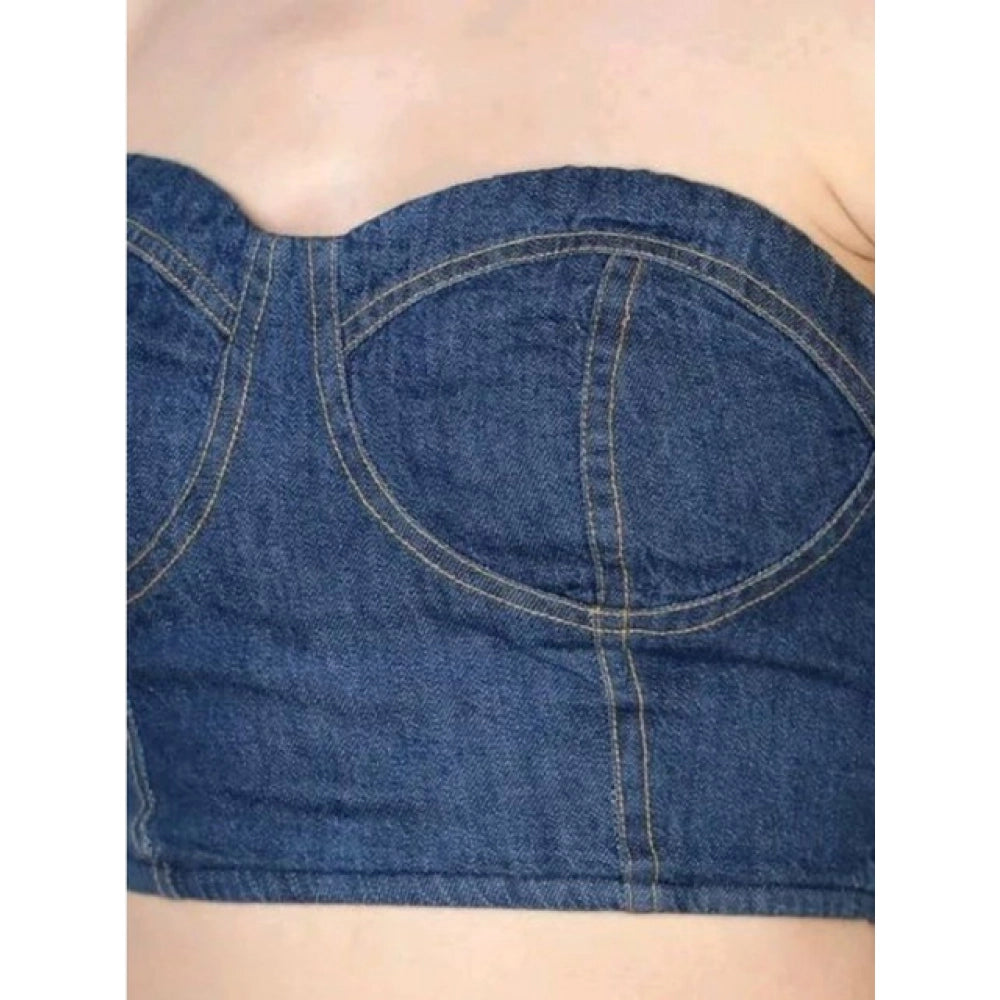 Women's Casual Denim Sleeveless Bluster Top (Blue)