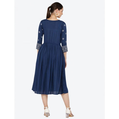 Women's Casual Rayon 3-4th Sleeves Kurti (Blue)