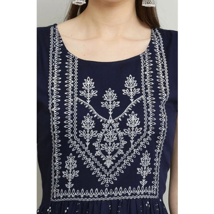 Women's Casual Rayon Sleeveless Kurti (Blue)