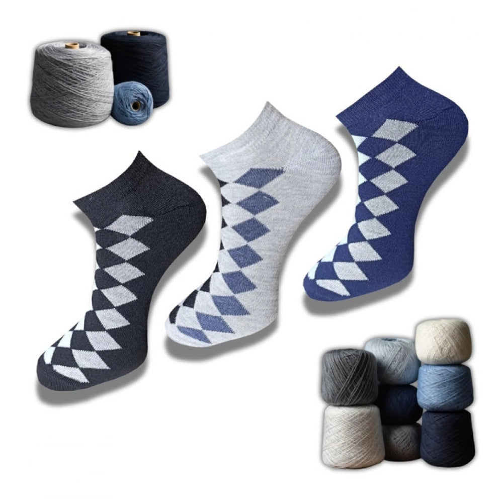3_Pair Set Unisex Casual Cotton Printed Low Cut Socks (Multicolor)