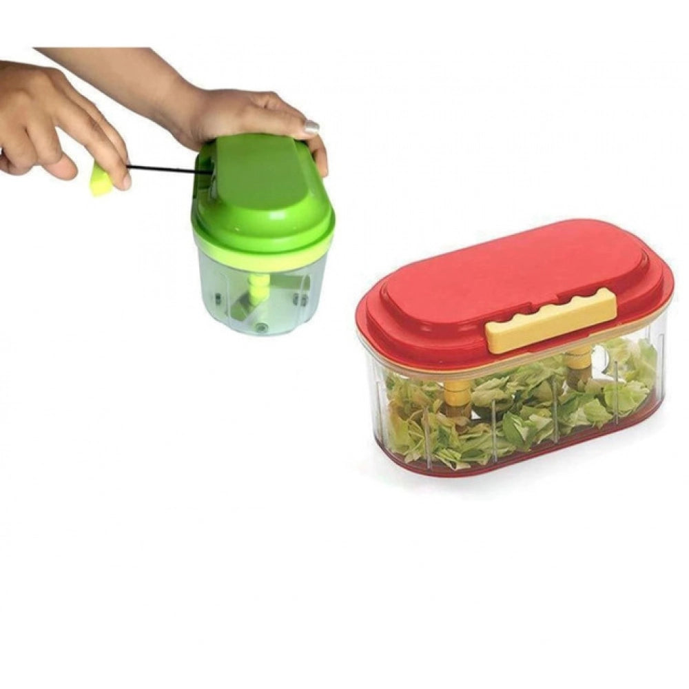 Pack Of 2_Twin Bowl Dual-Blade Hand Chopper | Manual Food Processor for Vegetables And Fruits (Color: Assorted )