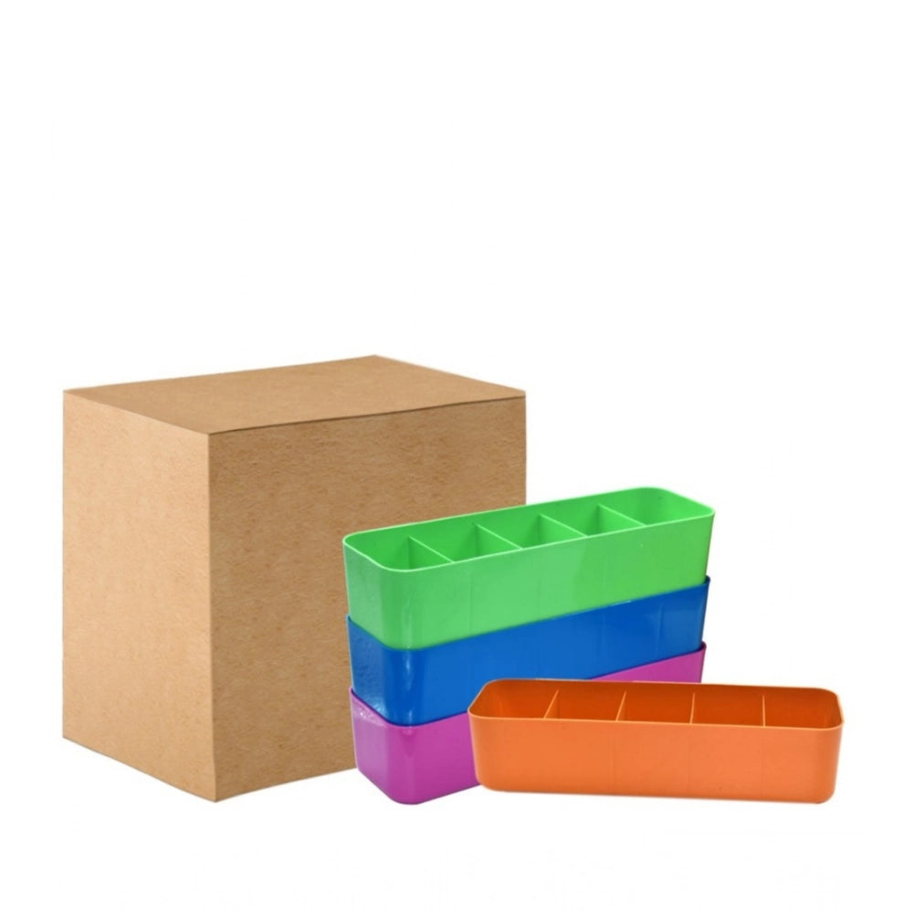 Pack Of 2_Socks Organizer Tray €“ 4-Piece Set | Quick 5-Section Storage Trays for Drawer Organizing | Sorting Tray for Socks, Accessories And Closet Storage (Color: Assorted )