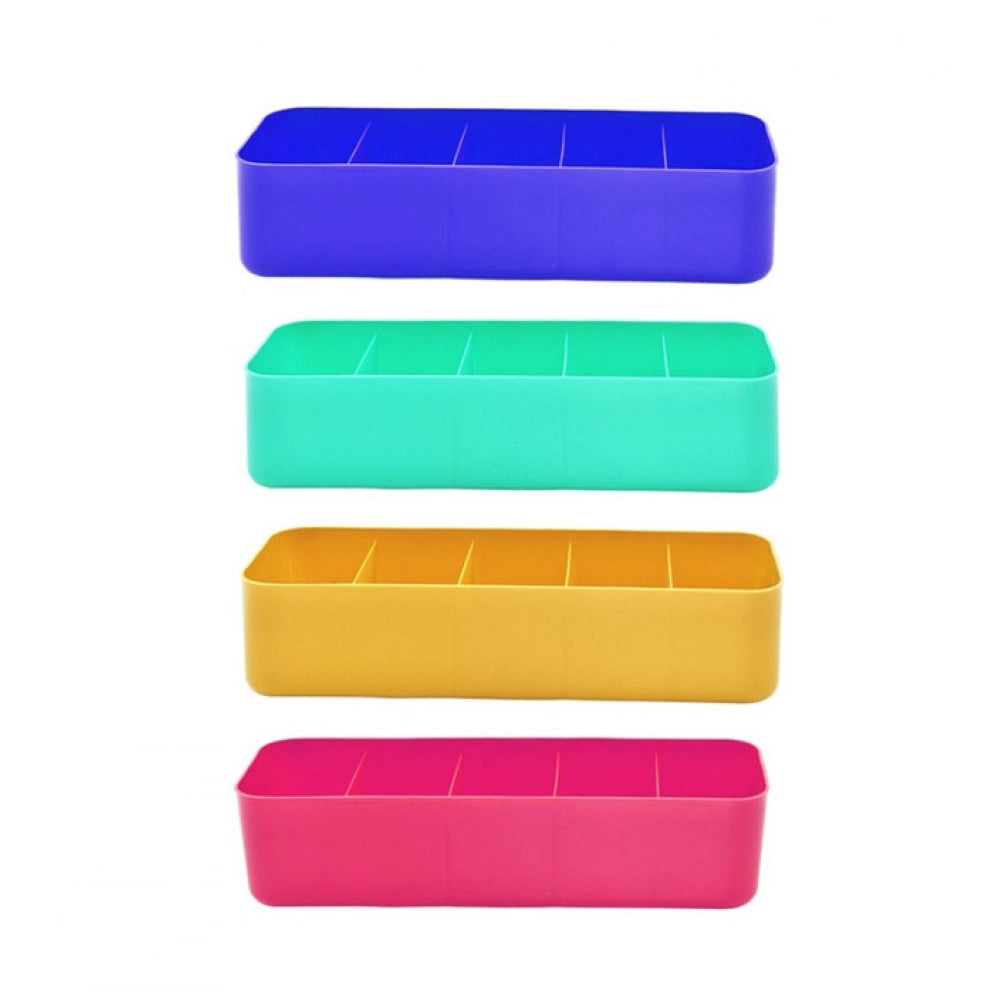 Pack Of 2_Socks Organizer Tray €“ 4-Piece Set | Quick 5-Section Storage Trays for Drawer Organizing | Sorting Tray for Socks, Accessories And Closet Storage (Color: Assorted )