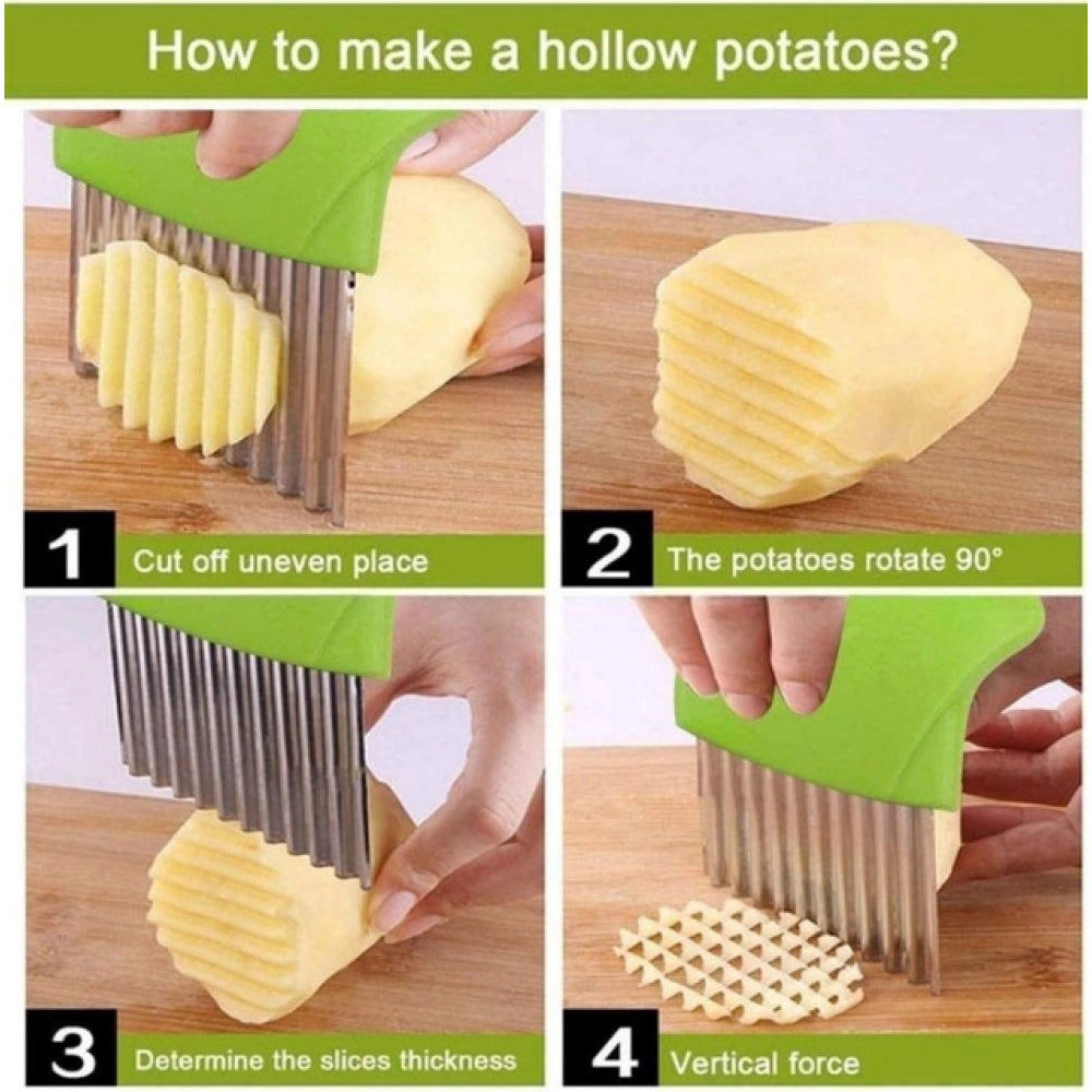 Pack Of_5 Wave Shape Stainless Steel Potato Cutter And Slicer €“ (Color: Assorted )