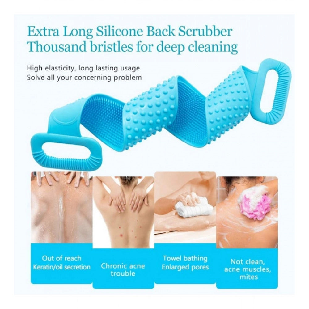 Pack Of 2_Silicone Bath Scrubber Belt €“ Dual-Sided Exfoliating Body Cleaning Strap (Color: Assorted )
