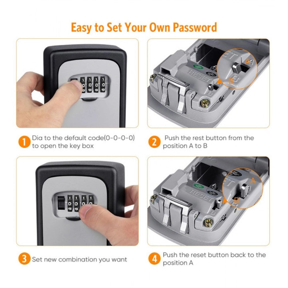 Wall-Mounted ABS Plastic Key Lock Box (Grey-Black )