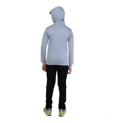 Generic Boy's Cotton Printeded Hooded Neck Hoodies (Steel Blue)