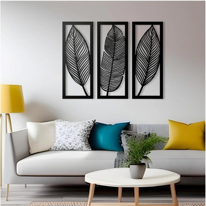 Wooden 3 Pieces Leaf Wall Art Panel Frame for Home Decor