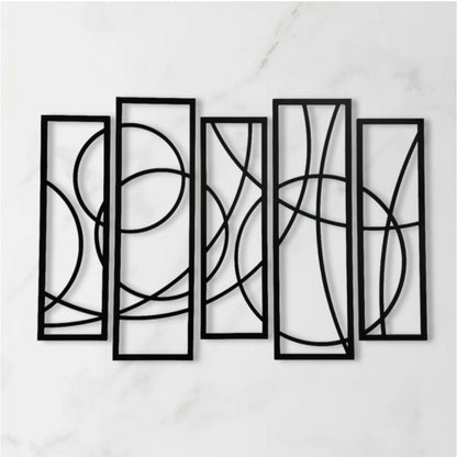 Wooden 5-Piece Wall Art Panel Frame €“ Elegant Black Abstract Design