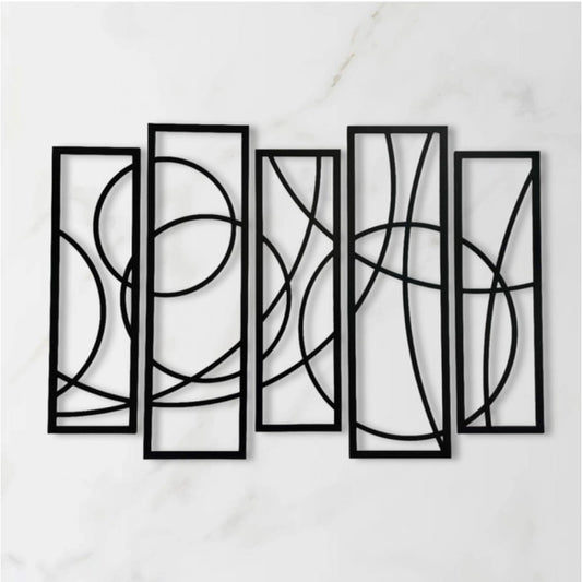 Wooden 5-Piece Wall Art Panel Frame €“ Elegant Black Abstract Design