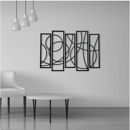 Wooden 5-Piece Wall Art Panel Frame €“ Elegant Black Abstract Design