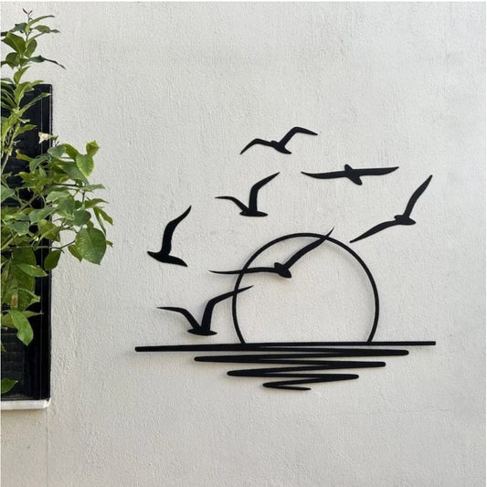 Seagulls at Sunrise Coastal Wooden Wall Decor €“ Black