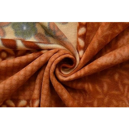 Fleece Floral Printed Double Polar Warm Bedsheet with 2 Pillow Cover (Brown)