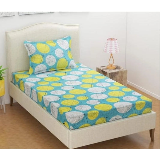 Microfiber Floral Printed Single Bedsheet with 1 Pillow Cover (Green)