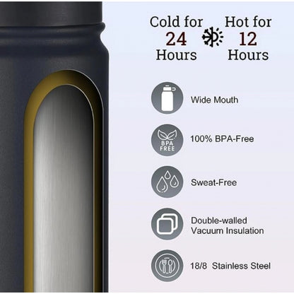 650 Ml Double Wall Insulated Stainless Steel Water Bottle With Screw Lid (Black)