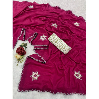 Women's Chiffon Butti Dotted Saree With Unstitched Blouse 5.5Mtr (Pink)
