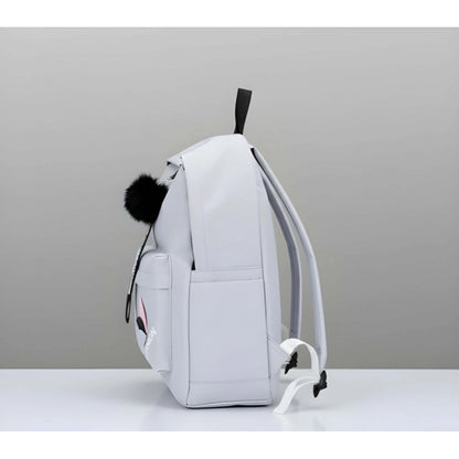Unisex PU Leather Solid Medium Zipper Backpack (Grey)