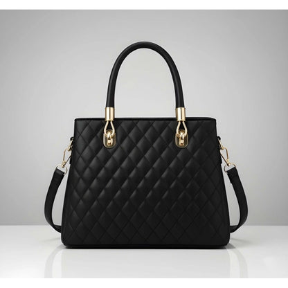 Women's PU Leather Solid Shoulder Zipper Handbag (Black)