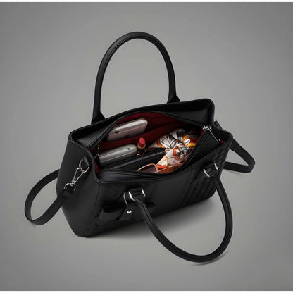 Women's PU Leather Solid Shoulder Zipper Handbag (Black)