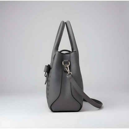 Women's PU Leather Solid Shoulder Zipper Handbag (Grey)