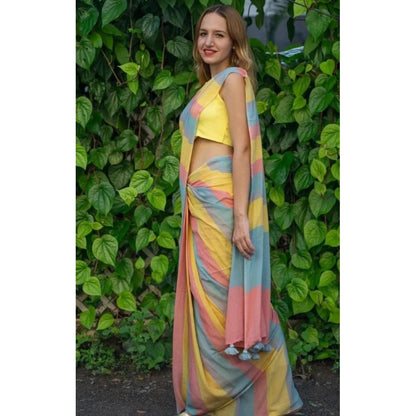 Women's Linen Printed Saree With Unstitched Blouse 5.5Mtr (Multicolor)