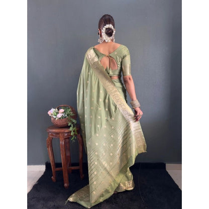 Women's Satin Printed Saree With Unstitched Blouse 5.5Mtr (Green)