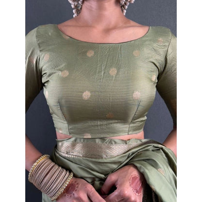 Women's Satin Printed Saree With Unstitched Blouse 5.5Mtr (Green)