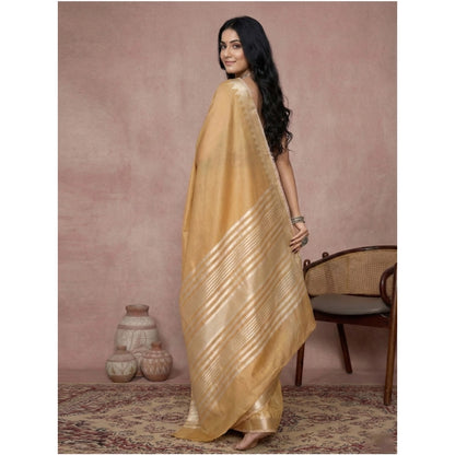 Women's Cotton Printed Saree With Unstitched Blouse 5.5Mtr (Golden)