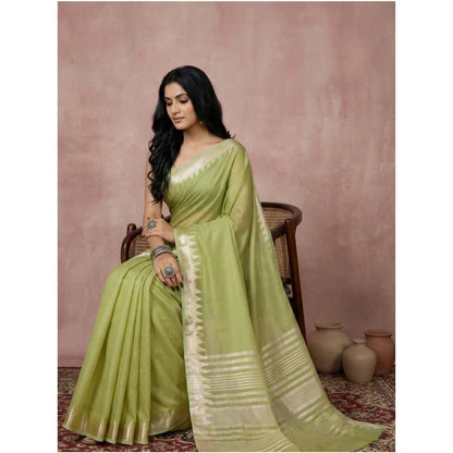 Women's Cotton Printed Saree With Unstitched Blouse 5.5Mtr (Light Green)