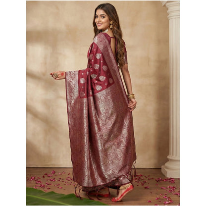 Women's Silk Blend Printed Saree With Unstitched Blouse 5.5Mtr (Maroon)