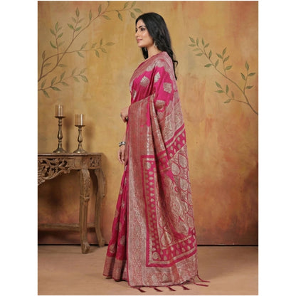 Women's Silk Blend Printed Saree With Unstitched Blouse 5.5Mtr (Magenta)