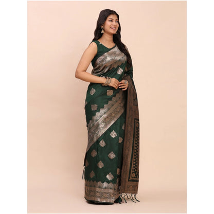 Women's Banarasi Silk Printed Saree With Unstitched Blouse 5.5Mtr (Green)