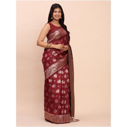 Women's Banarasi Silk Printed Saree With Unstitched Blouse 5.5Mtr (Maroon)